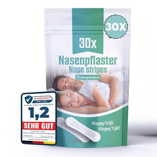 Perfekt-Schlafen24® Nasenpflaster gegen Schnarchen - 30 Stück - Atmungshilfen & Nasenstrips - 30 transparente Nasenpflaster für besseren Schlaf und Atmung, hautfreundlich und sicher, ideal für Zuhause und unterwegs.