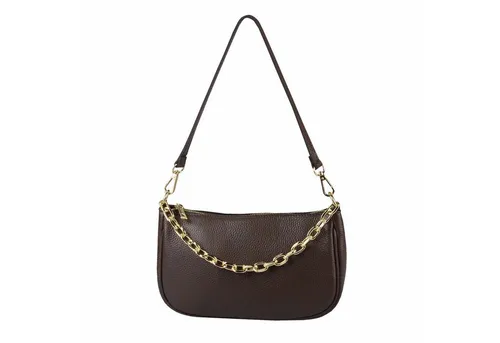 ITALYSHOP24 Schultertasche Made in Italy DAMEN LEDER TASCHE Pochette mit Kette CrossOver City Bag, Handtasche Umhängetasche Clutch Ledertasche Bodybag Schmucktasche