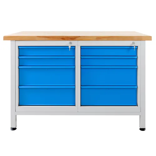 ADB Werkbank mit Holz Arbeitsplatte und 8 Schubladen – B 1200 x T 600 x H 840