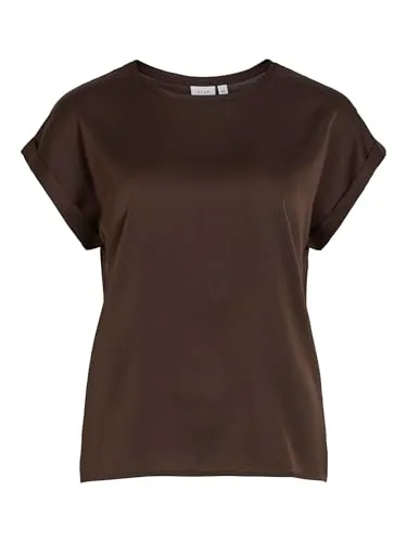 Vila Kurzarmshirt VIELLETTE S/S SATIN TOP - NOOS in Braun XS (34) - Modisches Kurzarmshirt aus 100% Polyester, mit schickem Satin-Finish. Ideal für jeden Anlass, sorgt für einen eleganten Look und hohen Tragekomfort.