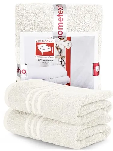 DecoHomeTextil Handtuch-Set 2 Handtücher 50 x 100 cm in Champagner Creme aus 100% Baumwolle, hochwertig, kuschelweich und saugstark