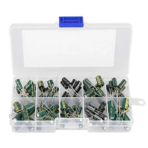 Oumefar 100Stk . 10 Werte 10V 63V Audiokondensator Sortimentskit 10uf 470uf Hochwertiges DIY Elektrolytkondensator Sortimentskit für die Herstellung von Audiokreisläufen
