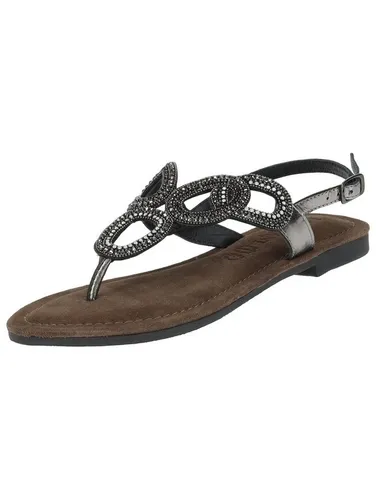 Lazamani Sandalen Leder/Textil - Wanderschuhe mit flachem Absatz und stylischem Zehensteg-Design, ideal für einen modischen Sommerlook in kräftigen Farben.