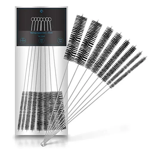 TOOLCORE® Reinigungsbürsten Set | Ø 6-20mm | 8 Stück - 30cm | Edelstahl/Nylon | Strohhalm Bürste Reinigungsbürste Kaffeevollautomat Milchschlauchbürste