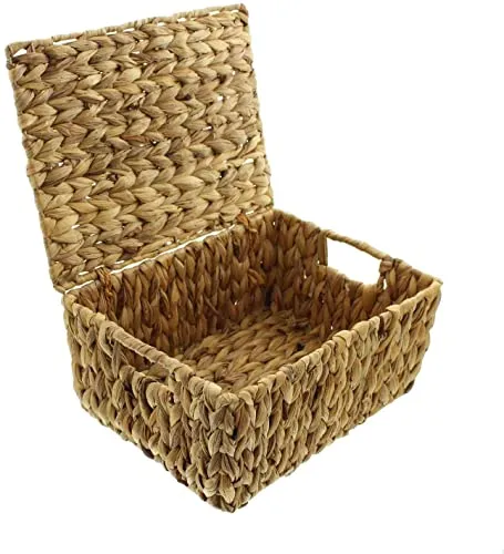 Wasserhyazinthe Aufbewahrungstruhe klein - Aufbewahrungsbehälter mit Deckel, handgefertigt aus stabiler Wasserhyazinthe, ideal zur stilvollen Aufbewahrung von Spielzeug oder Schätzen