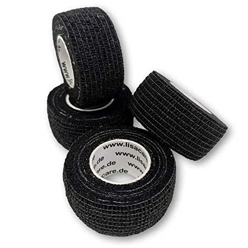 LisaCare Fingerpflaster selbsthaftend - elastisches, wasserfestes, staub- fett- und schmutzabweisendes Pflaster - SCHWARZ - 4 Rollen á 2,5cm x 4,5m