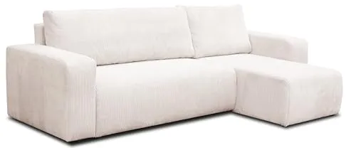 VENASI LUNA Ecksofa mit Schlaffunktion und Bettkasten – Beige - Sofa mit praktischer Schlaffunktion (125×200 cm) und integriertem Bettkasten für optimale Raumnutzung. Universell montierbare Ottomane für flexible Anpassung an Ihre Wohnräume.