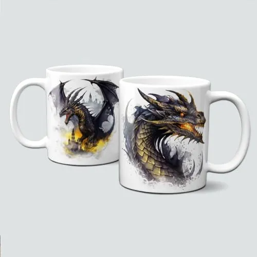 online-hut - Tasse - Kaffeebecher - Lieblingstasse - Fantasy - mystisch - Schwarzer Drache/Black Dragon - LT-242