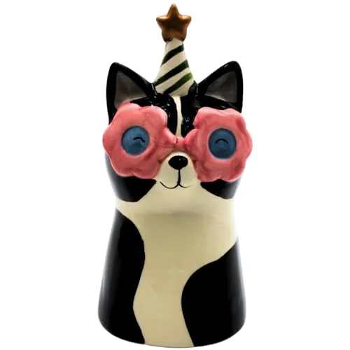 Dekohelden24 Tiervase Katze mit Sonnenbrille - Dekovase in Form einer Katze, humorvoller Charakter und ideal für kleine Zimmerpflanzen – ein echter Eyecatcher für jedes Zuhause!
