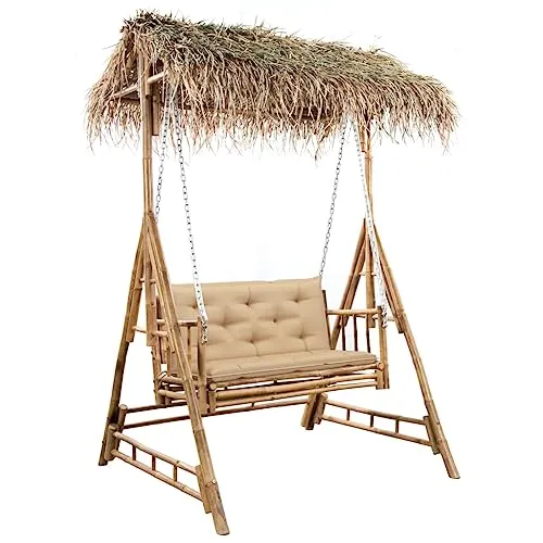 vidaXL Hollywoodschaukel mit Palmblättern und Kissen 202 cm
