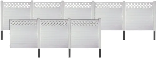 Tetzner & Jentzsch Sichtschutzelement LANGLEY 6 Set - Sichtschutzzäune aus hochwertigem PVC, wartungsfrei und nie wieder streichen. Elegante Aluminium-Pfosten mit Pyramidenabdeckung für einen stilvollen Garten.