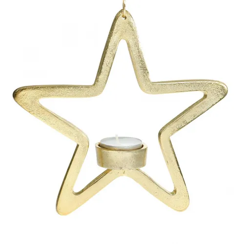 Deko Stern Teelichthalter Hängend Metall Gold 20cm Advent