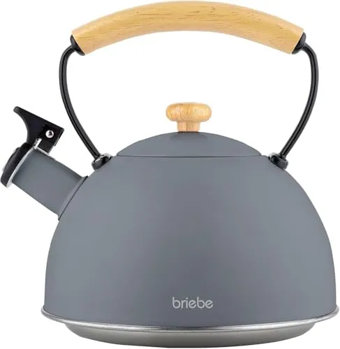 briebe Nordic Wasserkessel Induktion 2,3L - Vielseitiger Flötenkessel aus Edelstahl für alle Herdarten, mit ergonomischem Holzgriff und schneller Erhitzung – ideal für Tee und Kaffee.