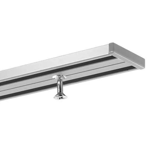 Gardineum 3,20 m (2 x 1,60 m + Verbinder) Gardinenschiene, alle Längen bis 400 cm möglich, Vorhangschiene, Aluminium, silber, alu-silber eloxierte Oberfläche, 2-läufig, vorgebohrt