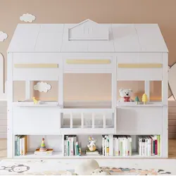 Hochbett Kinder Aus Massivholz Und Mdf Weiß 90x200 Cm Mit Integriertem Bücherregal