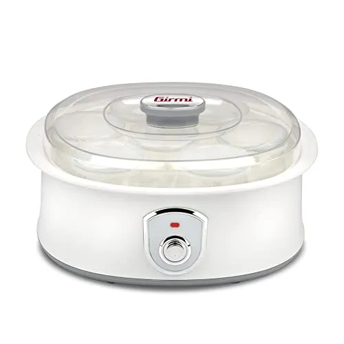 Girmi YG03 Joghurtbereiter, Betriebstemperatur 42–50 °C, 7 Glasbehälter à 180 ml, Transparenter Deckel, Weiß