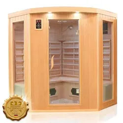 Dewello® Infrarotkabine HALEY 160x160 cm - Wärmekabine für bis zu 4 Personen mit 8 Keramikstrahlern, innovativer LED-Farblichttherapie und HiFi-System für ein individuelles Wellnesserlebnis.