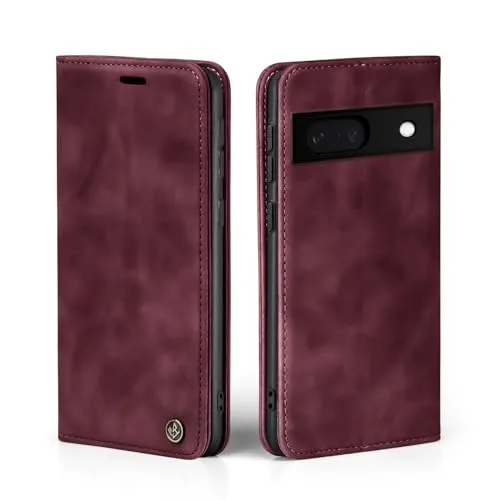 LBH Handyhülle für Google Pixel 7a in Weinrot mit Karten- und Geldfach Smartphone Hülle mit Standfunktion Flip Case Schutzhülle Magnetverschluss Vintage