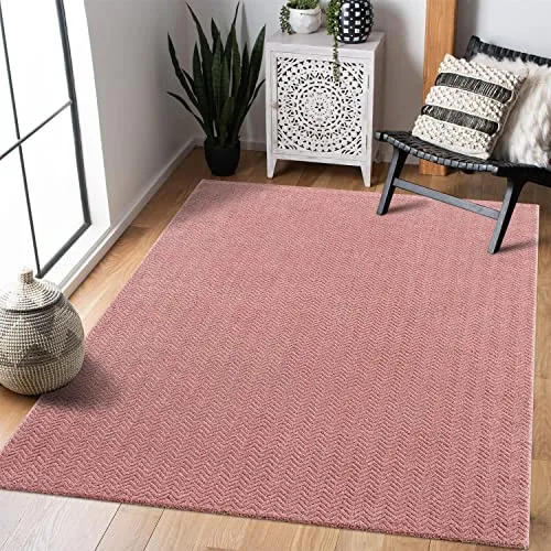carpet city Teppich Wohnzimmer Modern - Einfarbig, Rosé - 200x290 cm - Flachflor-Teppiche Schlafzimmer - Hochtief-Effekt/ 3D-Optik - Chevron, Zickzack - Wohnzimmerteppiche Kurzflor