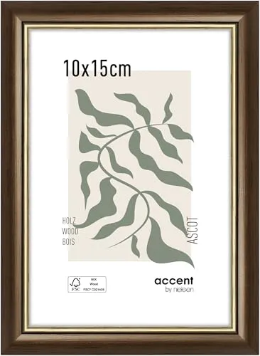 accent by nielsen Bilderrahmen, 10 x 15 cm, Holz, Braun, Fotorahmen zum Auftstellen und Aufhängen im Hoch- & Querformat, Echtglas, Ascot