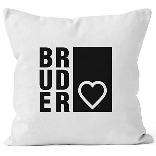 MoonWorks Kissenbezug Bruderherz Bruder Geschenk Geburtstag Kissen-Hülle 40x40 Baumwolle weiß 40cm x 40cm