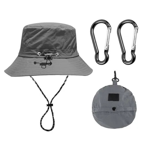 HDGSAFD 1 stück Faltbarer Hut, 2 Stück Karabiner, Herren Angelhut, Damen Regenhut wasserdicht, Sonnenhut Herren, Outdoor Hut wasserdicht
