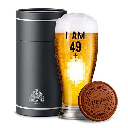 CROWNLY CRYSTAL® Bierglas mit Gravur Personalisiertes Geschenk zum 50 Geburtstag für Männer Freund Mann Deko Geburtstagskarte