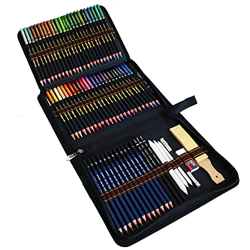 WGOT 72 Buntstifte Bleistifte Zeichnen Set, Professionelles Farbstift-Set für Erwachsene, Inklusive Aquarellstifte, Skizzierstifte, Graphit und Kohle-Bleistifte und Zubehör