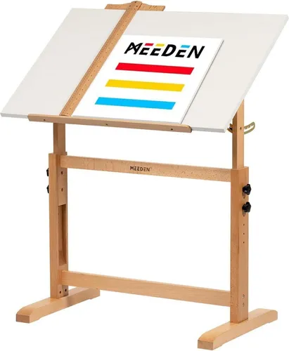 MEEDEN Künstlertisch Weiß 90x60 cm – Neigbarer Holztisch für kreative Arbeiten