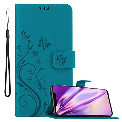 Cadorabo Hülle kompatibel mit Huawei Mate 20 PRO Blumen Design aus Kunst Leder Flip Klappbare Stoßfeste Magnetische [Standfunktion] [Kartenfächern] Cover Hülle für Huawei Mate 20 PRO Tasche in Blau