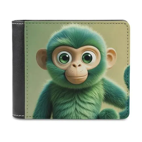 FWJZDSP Grüne Clever Monkey Herren-Geldbörse, großes Fassungsvermögen, schlankes Leder-Geldbörsen-Kartenetui mit Ausweisfenster, zweifach faltbar für den täglichen Gebrauch