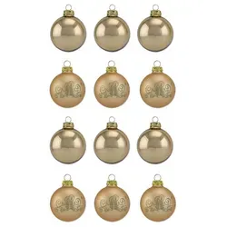 Thüringer Glasdesign Weihnachtsbaumkugel Gold mit Glitzer Dekor Kerzen Motiv - Christbaumkugeln aus Glas (12 St), aus Glas goldfarben Ø 8 cm