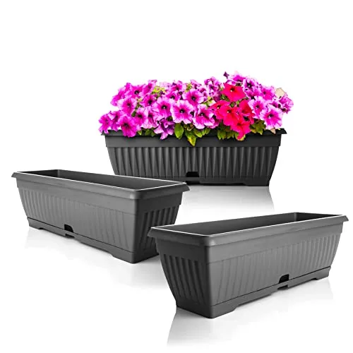 BigDean 3X Blumenkasten Balkon Anthrazit 50 cm mit Wasserspeicher - Vielseitiger Pflanzkasten für Innen- und Außenbereich. Der integrierte Wasserspeicher sorgt für optimale Bewässerung. Ideal für Kräuter, Blumen und als dekoratives Element auf Balkon oder Terrasse. Made in Europe.