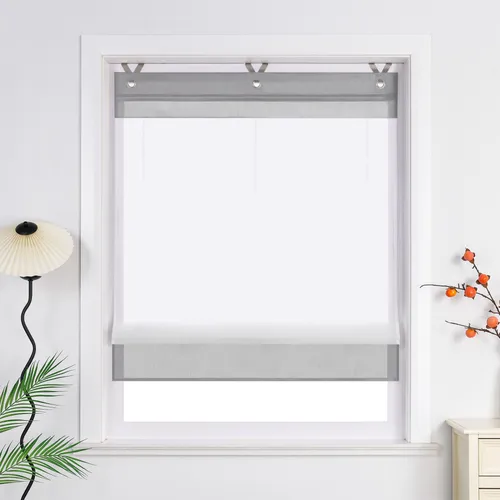 Joyswahl Raffrollo ohne Bohren – Transparentes Ösenrollo in Grau (BxH 120x155 cm) - Elegantes Raffrollo aus 100% Polyester, sorgt für eine angenehme Lichtatmosphäre und lässt sich einfach ohne Bohren aufhängen. Ideal für moderne Küchen und Wohnzimmer.
