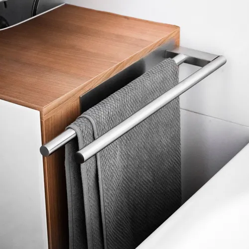 ELMOWO Handtuchhalter ohne Bohren aus Edelstahl für 2 Handtücher - Handtuchhaken mit eleganten Design, doppelt für zwei Handtücher, einfach zu montieren ohne Bohren – ideal für Bad, Küche oder Schrank.