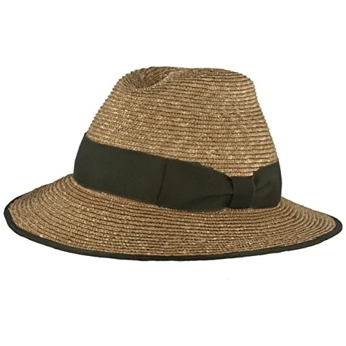 Breiter Hut Trachten-Strohhut Sommerhut Trachtenhut – Aus 100% Stroh mit grüner Band-Garnitur – Traveller – Flexibel & Bequem
