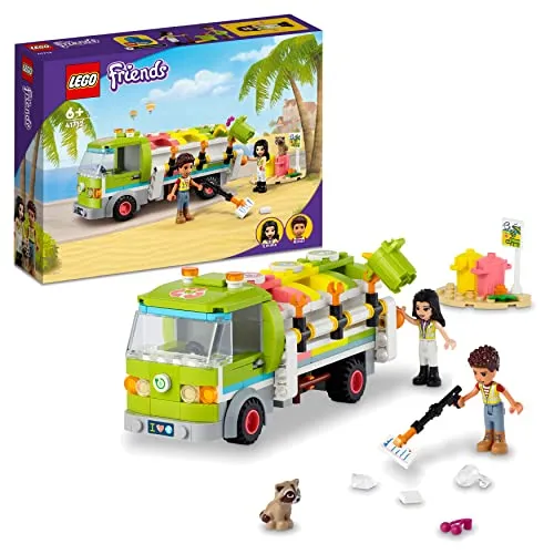 LEGO 41712 Friends Recycling-Auto, Lernspielzeug für Kinder, Jungen und Mädchen ab 6 Jahren, Spielzeug-Müllwagen mit Emma und River Mini-Puppen