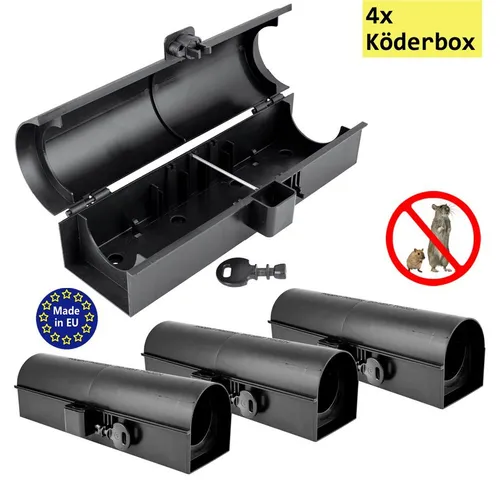 Petigi Lebendfalle 4x Köderbox Rohr Köderstation Mäusebox Rattenbox Falle Nagerstation