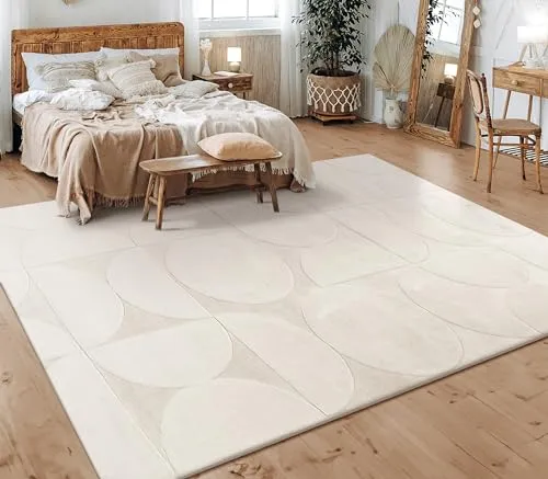 Paco Home Teppich Wohnzimmer Schlafzimmer Kurzflor Skandinavisches Boho Muster Geometrisch Rauten Motiv Einfarbig Weich Modern, Grösse:80x150 cm, Farbe:Creme 6