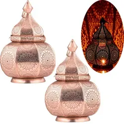 Marrakesch Teelichthalter 2er Set Lamisa Kupfer - Teelichthalter Set, handgefertigte orientalische Laterne aus Kupfer, ideal für sanftes Kerzenlicht oder elektrisches Licht, schafft eine warme Atmosphäre in jedem Raum.
