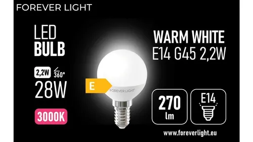 Żarówka LED E14 G45 2.2W 270lm 3000K klasa E Forever Light TELFORC 5907504519111