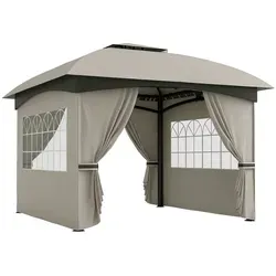 Outsunny Pavillon 335x335x285 cm - Hellgrau - Eleganter Pavillon mit reißfestem Dach und durchsichtigen Bogenfenstern für optimalen Sonnenschutz und Stil – ideal für Terrasse und Garten.