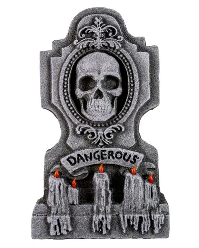 Horror-Shop Dekoobjekt Grabstein Kreuz Deko mit Schädel & Kerzen 53cm