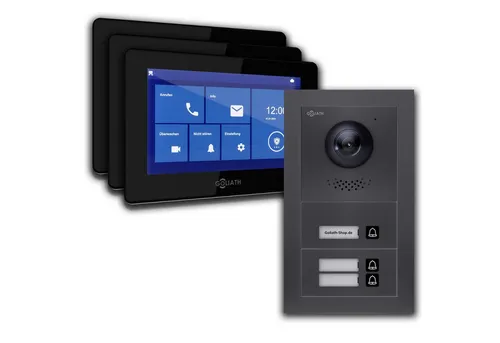 Goliath Intercom Video-Türsprechanlage Video Türklingel mit Kamera, 3-Familie Goliath Basic-Line 2-Draht (Privat oder Gewerblich)