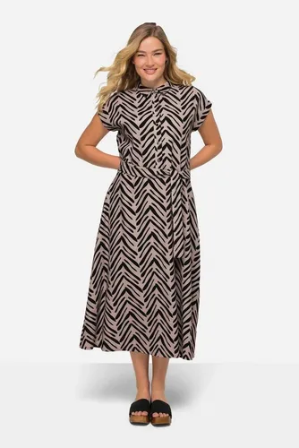 Laurasøn Midikleid im Zebra-Stil - Gemusterte Kleider aus hochwertigem Leinenmix, modisches Design mit Hemdkragen und langem Arm – ideal für einen stilvollen Auftritt.