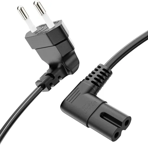 2m Netzkabel Strom Kabel 90° Eurostecker Typ C CEE7/16 90° Gerätebuchse C7 Black