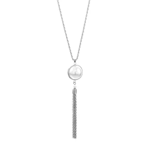 Sanixa Karma NH10548701 Lange Perlenkette 71 cm Silber Damen Kunstperlen Kette Pulloverkette Perlen Damenhalskette modern Geschenk für Frauen (Silber)