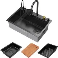 ML-Design Edelstahl-Spülbecken Anthrazit mit ausziehbarem Wasserhahn