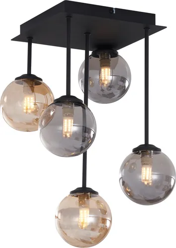 QAZQA Moderne 5-flammige Deckenleuchte in Schwarz mit Bernstein- und Rauchglas - Elegante Deckenlampe für stilvolle Innenräume. Ideal für Wohnzimmer, Schlafzimmer oder Büro, schafft eine angenehme Atmosphäre mit dimmbaren Optionen.