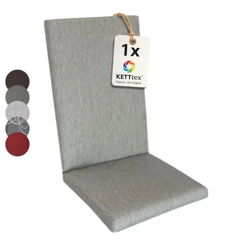 KETTtex Comfort Auflage Hochlehner Silbergrau I Gartenstuhl Polster 123x50x7/4cm I hochwertige und Pflegeleichte Sesselauflage I Wetter- und formbeständige Stuhlauflage I KTH2 Sitzauflage